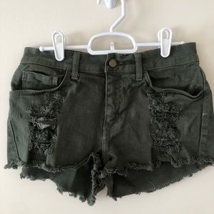 Olive Distressed Denim Shorts
